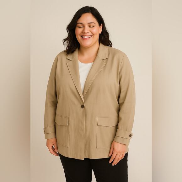 LAFAYETTE 148 NEW YORK Blazer Jacket Beige Silk Linen One Button Pockets Sz XL - Picture 9 of 9